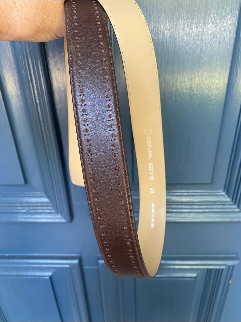 Mezlan Brown Leather Belt  w/ Perforated Brogue Edge Made in Spain Size 40